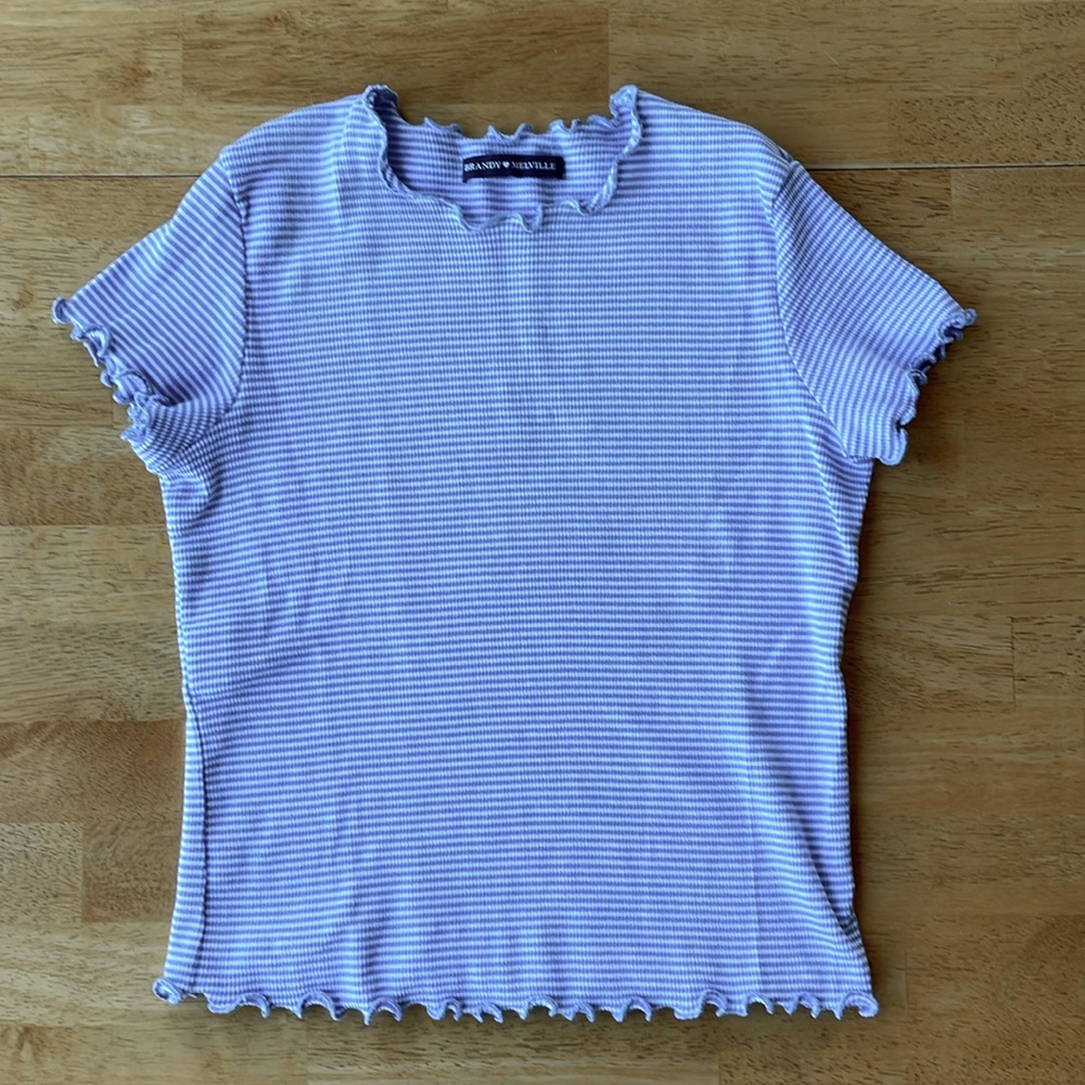 Brandy Melville Blue and White Striped Tee Shirt